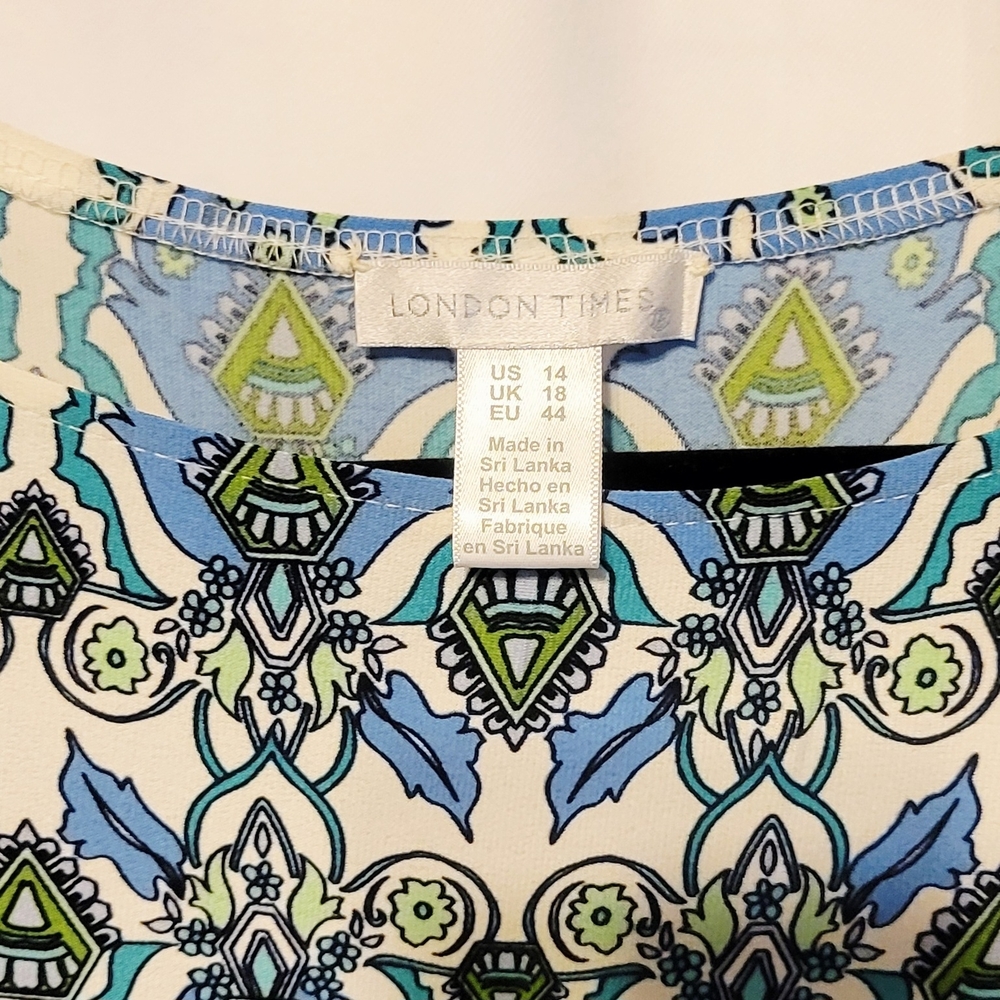 🖤LONDON TIMES SZ 14 Blue and Green Patterned Tunic Dress - Picture 3 of 6